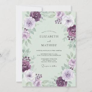 Plum Mint Foliage Dusty Eucalyptus Wedding Invitation