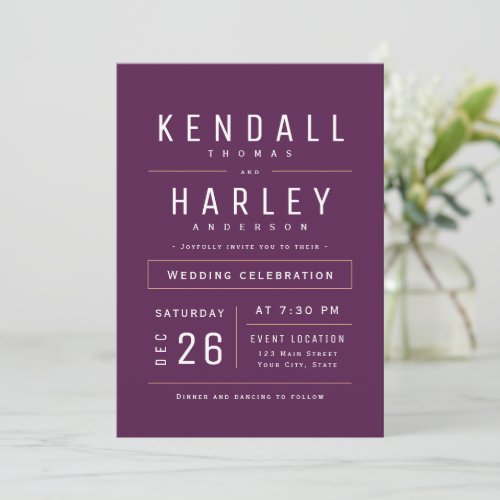 Plum Modern Chic Simple Typography Photo Wedding Invitation