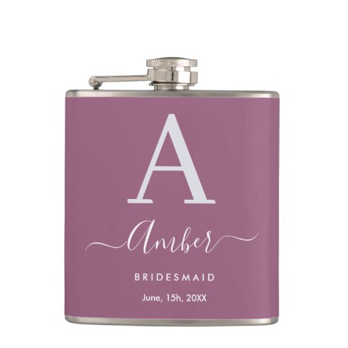 Plum Monogram Personalized Bridesmaid Hip Flask