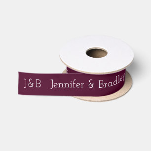 Plum Monogram Wedding Custom Names Satin Ribbon