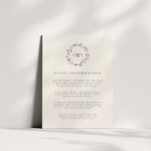 Plum   Monogram Wreath Wedding Guest Details Invitation