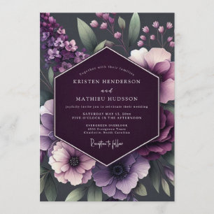 Plum Moody Anemone Wedding Invitation