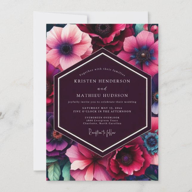 Plum Moody Bloom Wedding Invitation (Front)