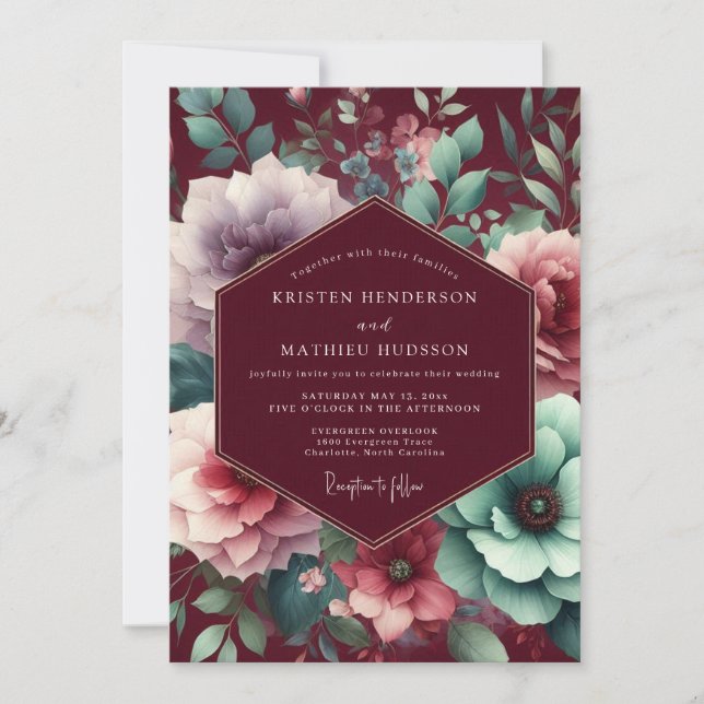 Plum Moody Bloom Wedding Invitation (Front)
