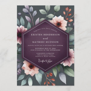 Plum Moody Botanical Autumn Wedding Invitation