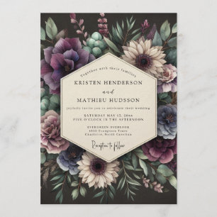 Plum Moody Botanical Wedding Invitation