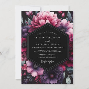 Plum Moody Flora Wedding Invitation