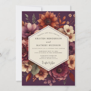 Plum Moody Floral Romance Wedding Invitation