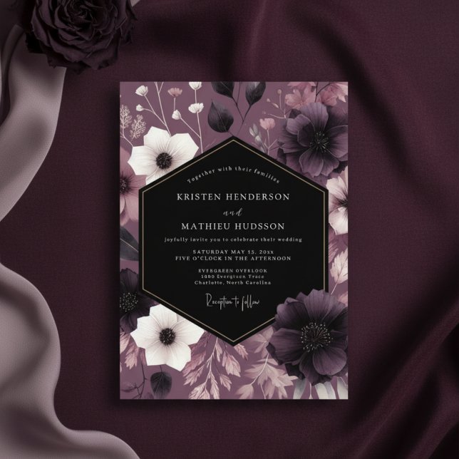 Plum Moody Floral Romance Wedding Invitation (Creator Uploaded)