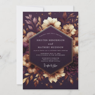 Plum Moody Floral Twilight Wedding Invitation