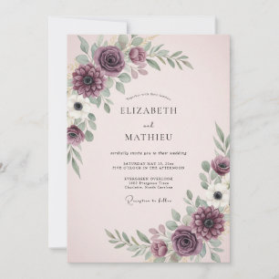 Plum Moody Floral Wedding Invitation