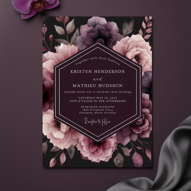 Plum Moody Floral Whimsy Wedding Invitation (Creator Uploaded)