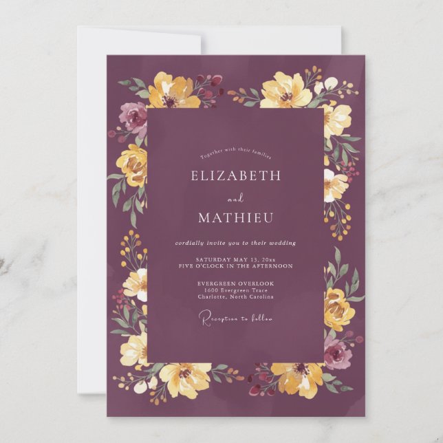 Plum Moody Harvest Wedding Invitation (Front)