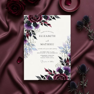 Plum Moody Thistle Winter Wedding Invitation