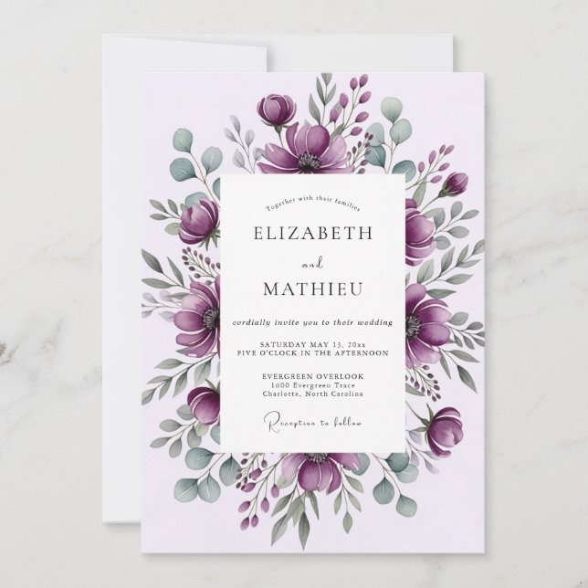 Plum Moody Winter Wedding Invitation (Front)