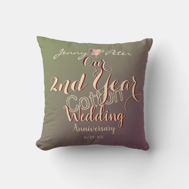 Plum Moss 2nd Year Cotton Wedding Anniversary Throw Pillow (Front)
