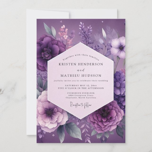 Plum Mystical Bloom Wedding Invitation (Front)