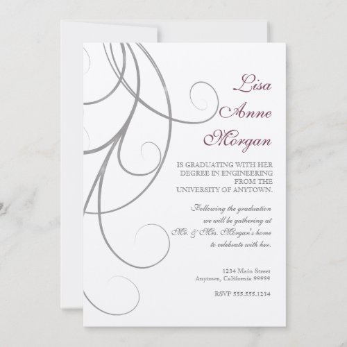 Plum n Silver Leaf Swirl Damask 2 Graduation