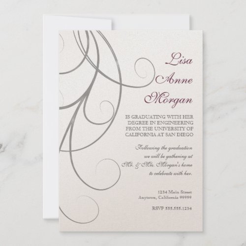 Plum n Silver Leaf Swirl Damask 2 Graduation Personalized Announcement