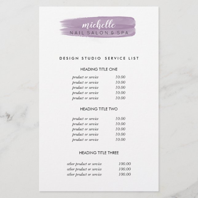 Plum Nail Polish Brush  Salon Pricing & Services Flyer (Front)