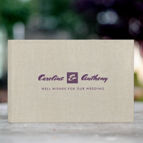 Plum Natural Burlap Texture Wedding Guest Books