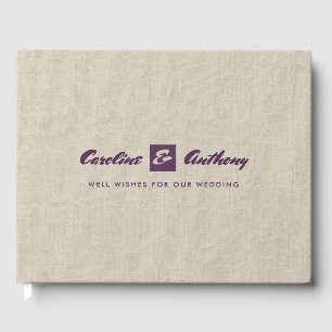 Plum Natural Burlap Texture Wedding Guest Books