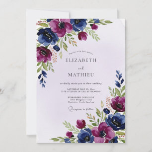 Plum Navy Artistic Winter Wedding Invitation