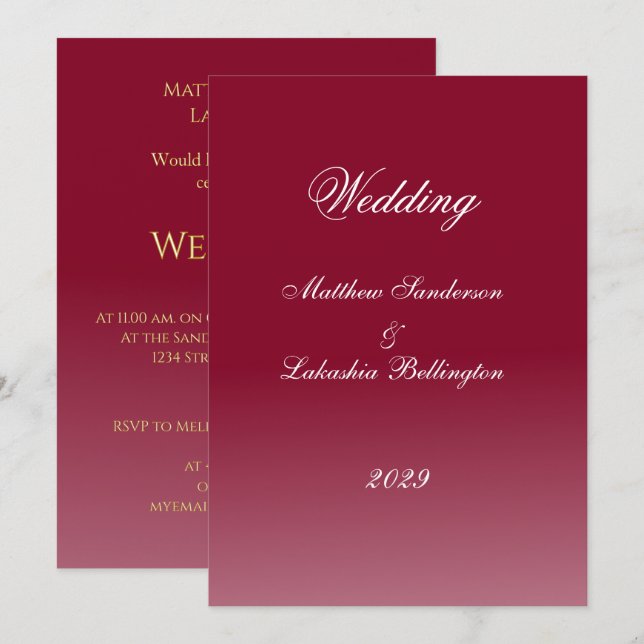 Plum Noir evening or night Wedding classic Gothic Invitation (Front/Back)