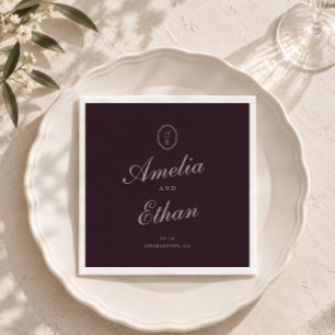Plum Noir Monogram Wedding Napkins