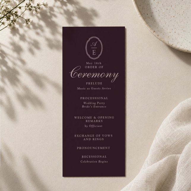 Plum Noir Monogram Wedding Program (Creator Uploaded)
