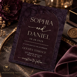 Plum Noir Moody Floral Wedding Luxury Invitation