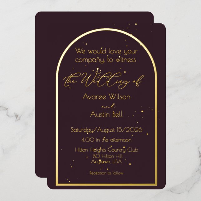 Plum Noir Purple Wedding Invitation Foil Invitation (Front/Back)
