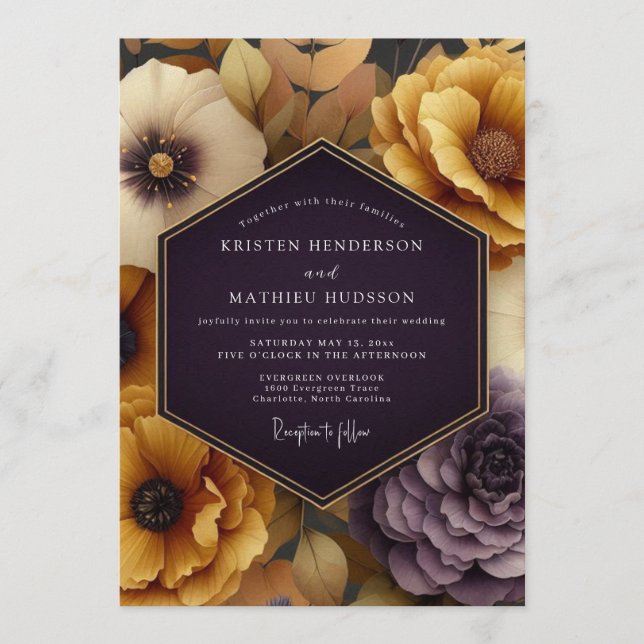 Plum Ochre Baroque Wedding Invitation (Front)