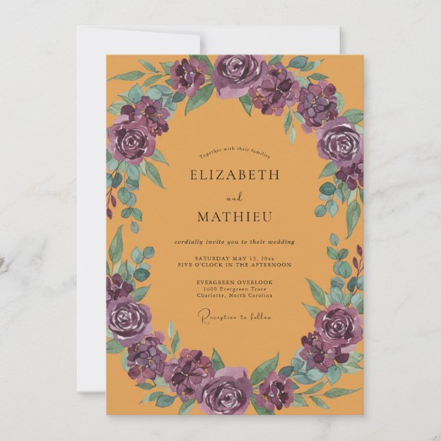 Plum Ochre Blossom Wedding Invitation (Front)