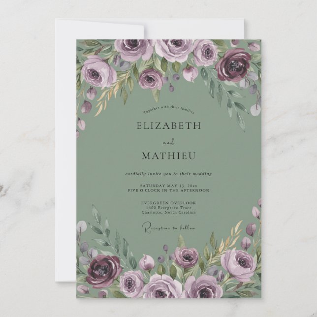 Plum Olive Bloom Wedding Invitation (Front)