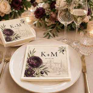 Plum & Olive Botanical Personalized Wedding Napkins