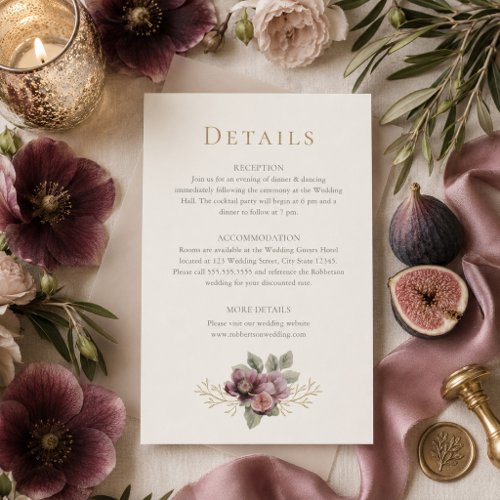 Plum &amp; Olive Botanical Wedding Details Card