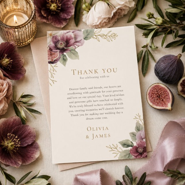 Plum & Olive Botanical Wedding Thank You Card (Plum & Olive Botanical Wedding Thank You Card)