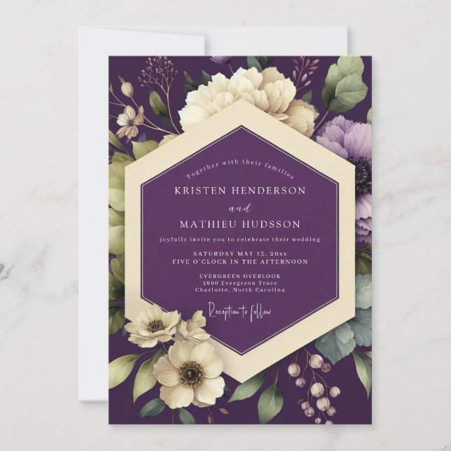 Plum Opulent Bloom Wedding Invitation (Front)