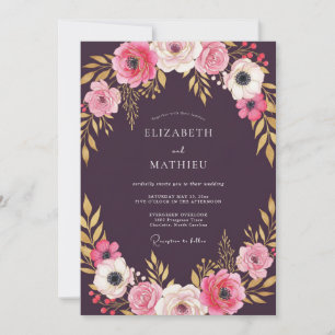 Plum Opulent Botanical Floral Wedding Invitation