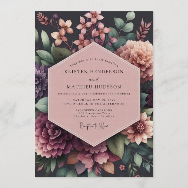 Plum Opulent Floral Wedding Invitation (Front)