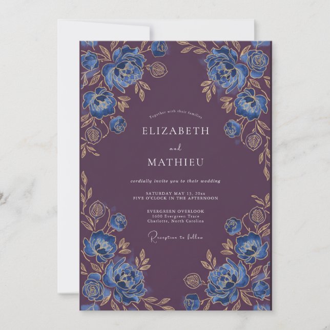 Plum Opulent Winter Wedding Invitation (Front)