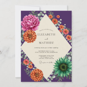 Plum Orange Dahlia Wedding Invitation