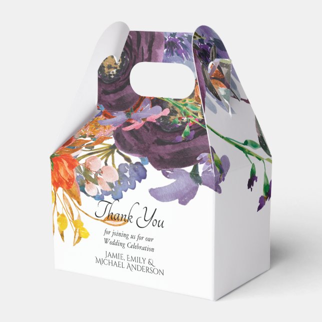 Plum Orange Floral Personalized Small Favor Boxes (Front Side)