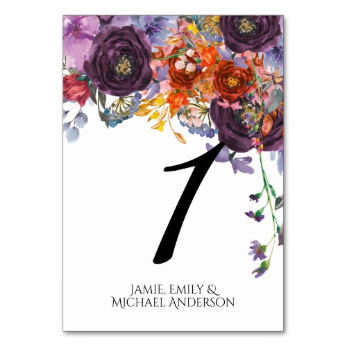 Plum Orange Floral Personalized Table Number