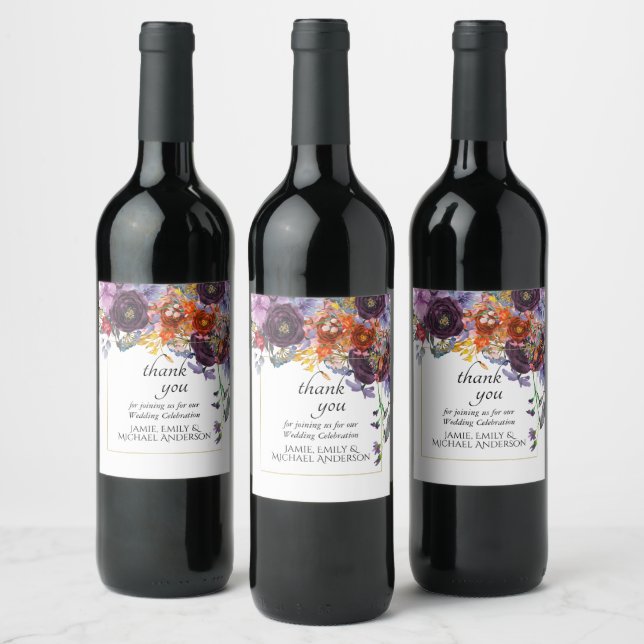 Plum Orange Floral Personalized Wine Label (Bottles)