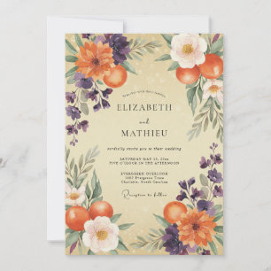 Plum Orange Painted Wedding Invitation