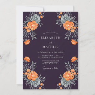 Plum Orange Silver Leafy Wedding Invitation