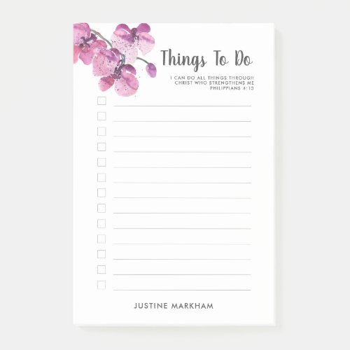 Plum Orchid Scripture Personalized To Do List Post_it Notes