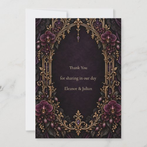 Plum Orchids Gothic Arch Wedding Thank You Card